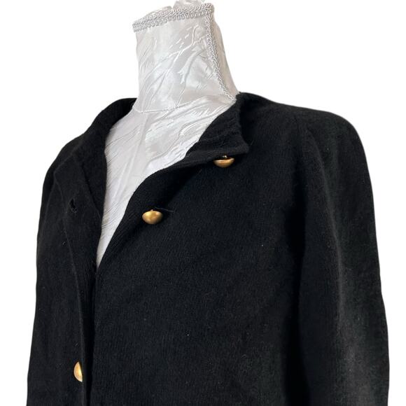Vintage Black Lambs Wool Cardigan Sweater Womens Sz Medium Gold Button Angora - Picture 13 of 16